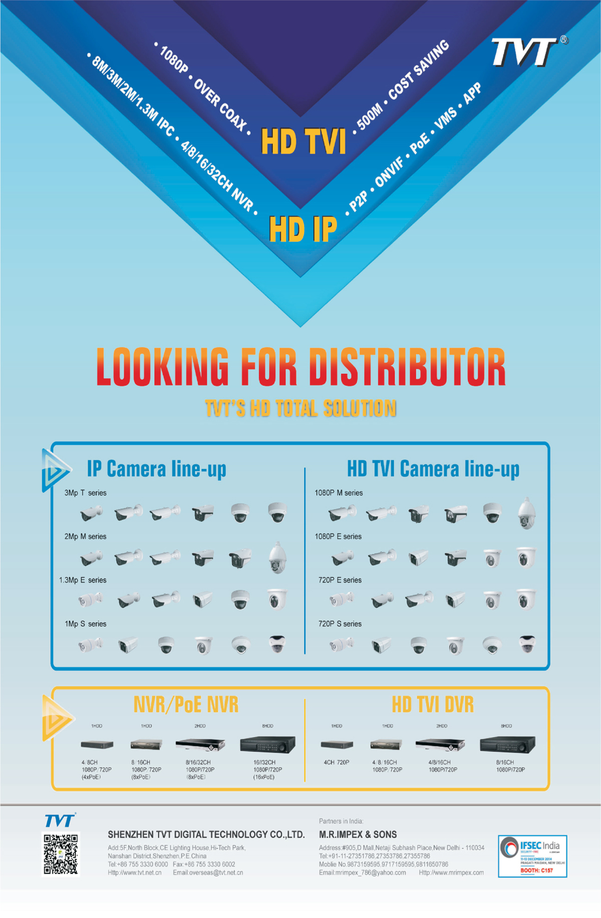 IP Cameras, HD TVI Cameras, NVR, POE NVR, HD TVI Digital Video Recorders, TVI DVR