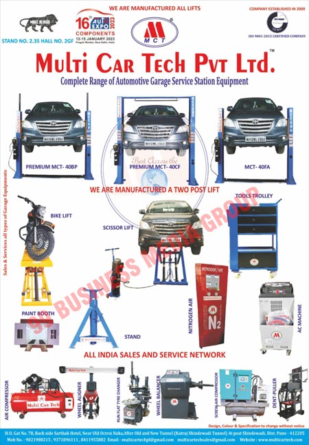 Automotive Garage Service Station Equipments, Premium MCTs, Tool Trollies, Bike Lifts, Scissor Lifts, Paint Booths, Stands, Nitrogen Air, Ac Machines, Air Compressors, Wheel Aligners, Run Flat Type Changers, Wheel Balancers, Screw Air Compressors, Dent Pullers, Two Post Lifts