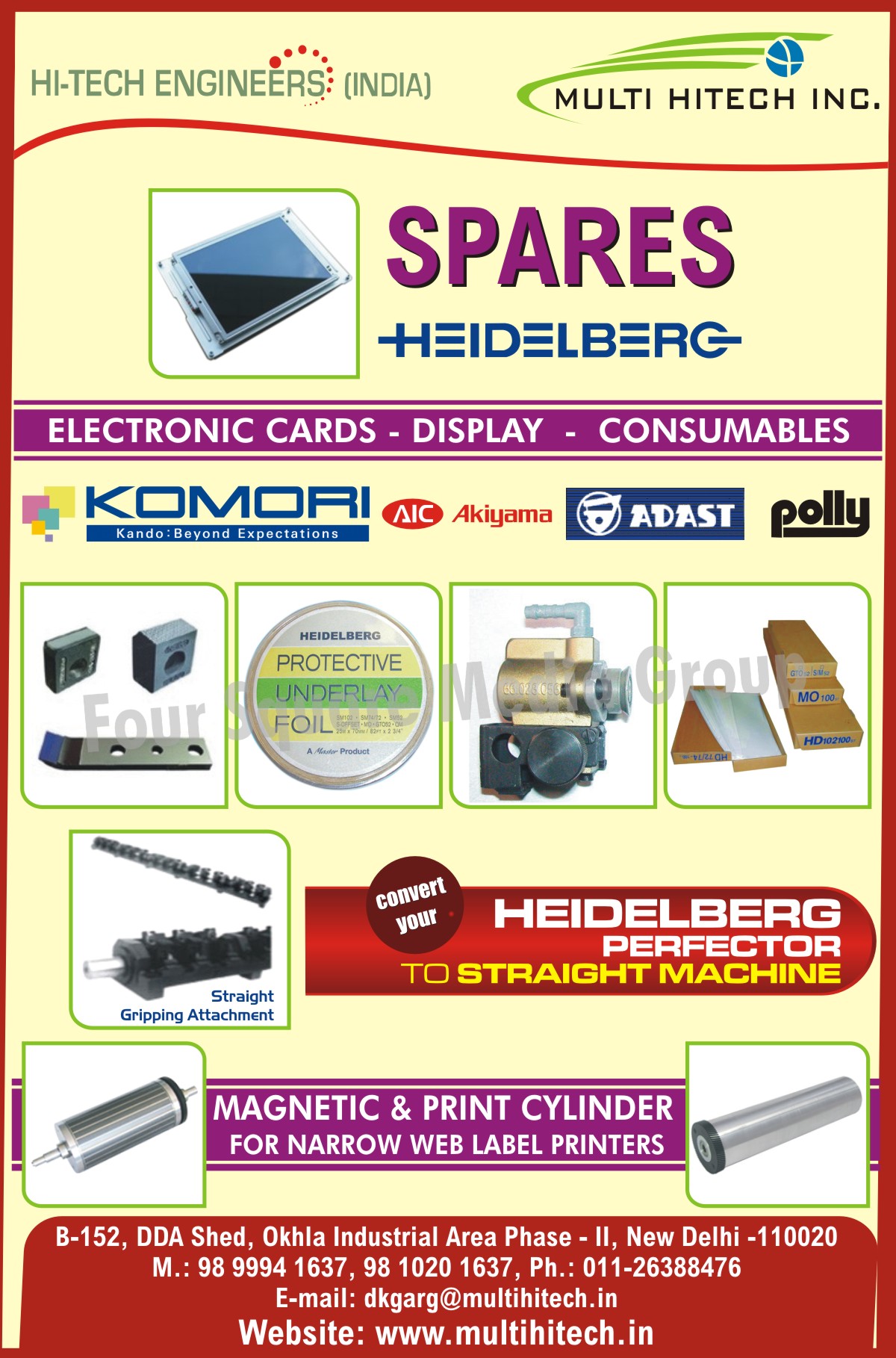 Electronic Cards, Magnetic Cylinders, Print Cylinders, Straight Machines