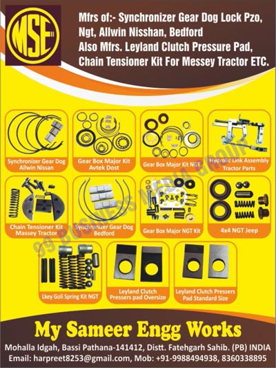 Synchronizer Gear Dog Lock Pzo, Synchronizer Gear Dog Ngt, Synchronizer Gear Dog Allwin Nisshan, Synchronizer Gear Dog Bedford, Massey Tractor Leyland Clutch Pressure Pads, Massey Tractor Chain Tensioner Kits, Gear Box Major Kit Avtek Dost, Gear Box Major Kit NGT, Hydraulic Link Assembly Tractor Parts, Chain Tensioner Kit Massey Tractors, Gear Box Major NGT Kits, NGT Jeeps, Goli Spring Kit NGT, Leyland Clutch Presser Pad Oversize, Leyland Clutch Presser Pad Standard Size