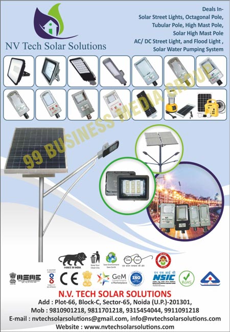 Solar Street Lights, Octagonal Poles, SP31 Poles, Tubular Poles, High Mask Solar Poles, AC DC Solar Street Lights, Flood Lights, Octagonal Poles, Tubular Poles, High Mast Poles, Solar High Mast Poles, Solar Water Pumping Systems