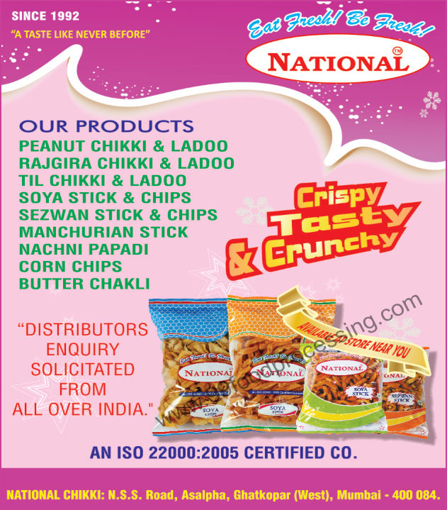 Peanut Chikki, Ladoo Rajgira Chikki, Ladoo Til Chikki, Ladoo Soya Stick, Chips Sezwan Stick, Wafers Sezwan Stick, Chips Manchurian Stick, Wafers Manchurian Stick, Nachni Papadi, Corn Chips, Butter Chakli, Corn Wafers,Snacks, Kachori, Diet Chiwda, Sticks Snacks, Snack Foods, Ladoo, Chips, Lasoon Chutney