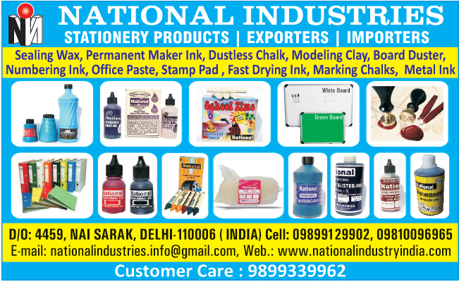 Stationery Products, Sealing Wax, Permanent Maker Inks, Dustless Chalk, Moulding Clays, Board Dusters, Numbering Inks, Office Paste, Stamp Pads, Fast Drying Inks, Marking Chalks, Metal Inks