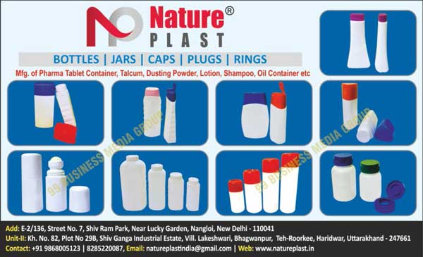 Bottles, Jars, Caps, Plugs, Rings, Pharma Tablet Containers, Talcums, Dusting Powders, Lotions, Shampoos, Oil Containers