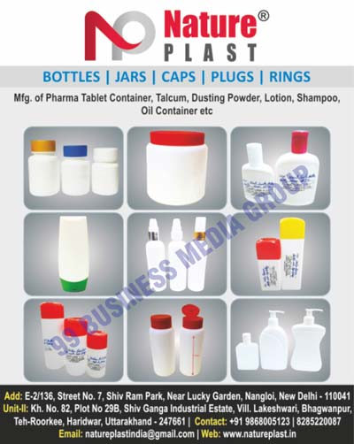 Bottles, Jars, Caps, Plugs, Rings, Pharma Tablet Containers, Talcums, Dusting Powders, Lotions, Shampoos, Oil Containers