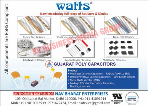 Electronic Components, MLCC Ceramic Capacitors, SMD Components, Electrolytic Capacitors, Chip Resistors, SMD Capacitors, Chip Capacitors, DC Diodes, HY Diodes, Metalised Capacitors, Nkd Elcos, SMD Resistors, Metal Film Precision Resistors, Wire Wound Resistors, Carbon Film Resistors, Metal Film Resistors, Wire Wound High Surge Silicon Coated Resistors, Metal Oxide Resistors, Metal Glaze Resistors, Low Ohm Current Sensing Shunt Resistors, Pre Formed Resistors, Wire Wound Ceramic Encased Resistors, Sleeved Resistors, Chip Resistors, MELF Resistors, Leaded Diodes, Leaded Resistors, SMD Diodes, Film Capacitors, Metal Oxide Varistors, Low Voltage Singlelayer Ceramic Cpacitors, High Voltage Singlelayer Ceramic Cpacitors