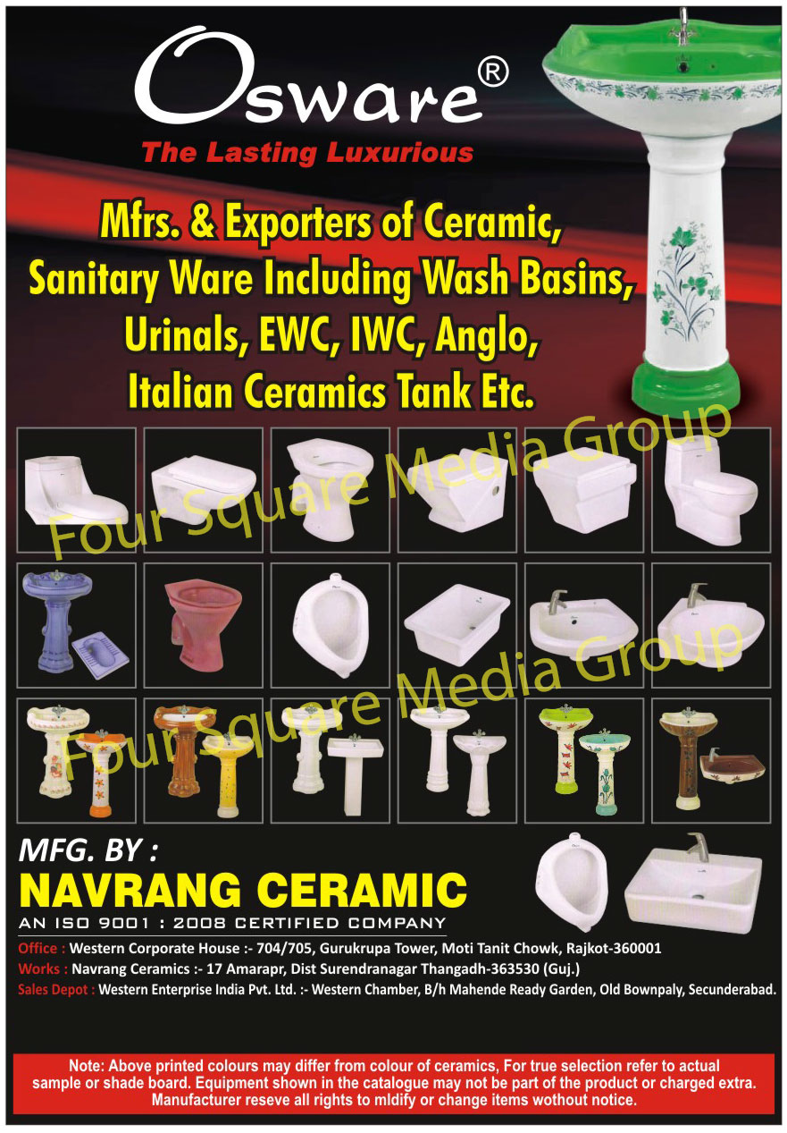 Ceramics, Sanitary Wares, Wash Basins, Urinals, EWC Ceramic Tanks, IWC Ceramic Tanks, Anglo Ceramic Tanks, Italian Ceramic Tanks