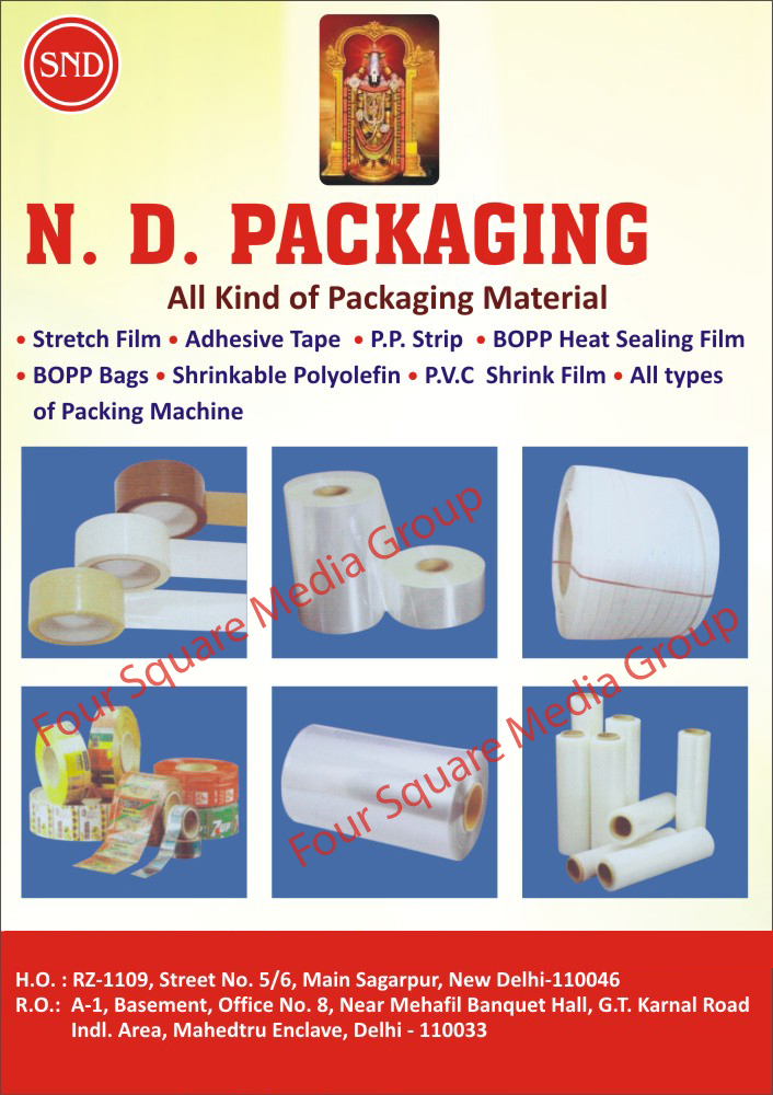 Packaging Materials, Stretch Films, Adhesive Tapes, PP Strips, Shrinkable Polyolefin, PVC Shrink Films, Packaging Machines, BOPP Heat Sealing Films, BOPP Bags, Shrinkable Polyolefin, PVC Shrink Films, Packing Machines