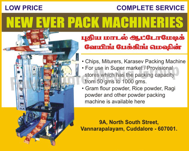 Chips Packing Machines, Wafers Packing Machines, Miturer Packing Machines, Karasev Packing Machines, Rice Powder Packing Machines, Gram Flour Powder Packing Machines, Ragi Powder Packing Machines, Food Powder Packing Machine 