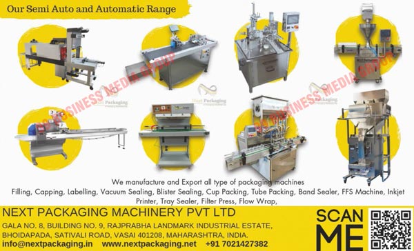 Liquid Filling Machines, Capping Machines, Labelling Machines, Powder Filling Machines, Batch Coding Machines, Packaging Machines, Filling Machines, Vacuum Sealing Machines, Blister Sealing Machines, Cup Packing Machines, Tube Packing Machines, Brand Sealers, FFS Machines, Inkjet Printer Machines, Tray Sealer Machines, Filter Press Machines, Flow Wrap Machines