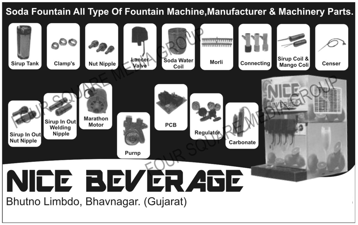 Sirup Tank, Clamps, Nut Nipple, Soda Water Coil, Lancer Valve, Marathon Motor, Out Nut Nipple, Out Welding Nipple, Purnp, Printed Circuit Boards, Regulator, Carbonate, Censer, Mango Coil, Sirup Coil, Morli, Connecting,Pcb