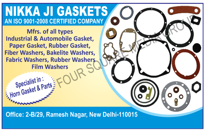 Automobile Gaskets, Paper Gaskets, Rubber Gaskets, Fiber Washers, Bakelite Washers, Fabric Washers, Rubber Washers, Film Washers, Horn Gaskets, Horn Parts, Automotive Gaskets, Fibre Washers, Industrial Gaskets