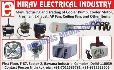 Cooler Pumps, Cooler Motors, Fresh Air, Exhausts, AP Fans, Celling Fans