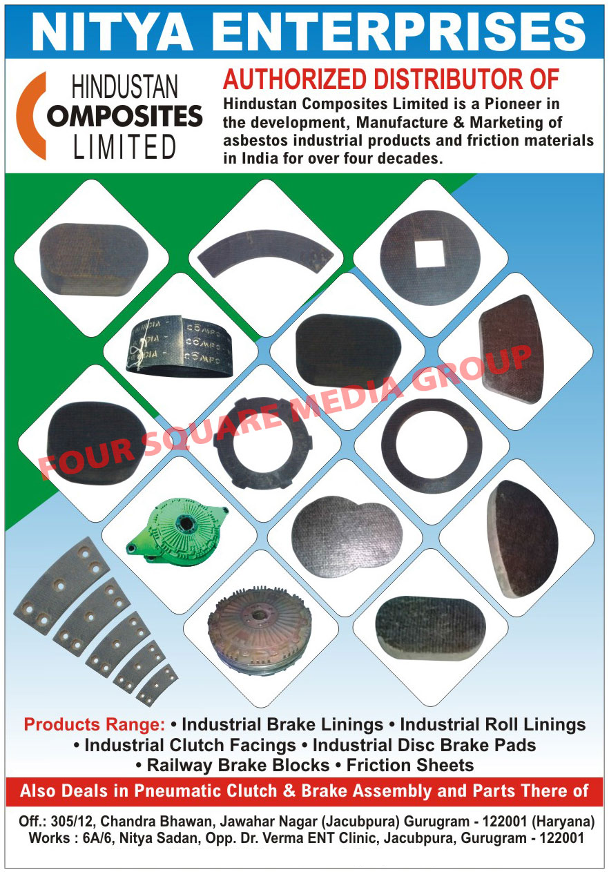 Industrial Brake Lining, Disc Brake Pads, Roll Lings, Railway Brake Blocks, Clutch Facing, Friction Sheets, Construction Chemicals,Brake Lining, Adhesive Pu Sealants, Construction Chemicals, Clutch, Pneumatic Clutch, Brake Assembly, Clutch Parts, Friction Materials