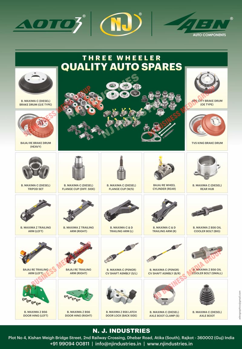 Automotive Spare Parts, Three Wheeler Spare Parts, 3 Wheeler Spare Parts, O/E Type Breake Drums, Heavy Break Drums, OE Type Brake Drums, Tripod Sets, Flange Cups, Rear Cylinders, Rear Hubs, Left Arms, Right Arms, L Trailing Arms, R Trailing Arms, Big Cooler Bolts, S/L CV Shaft Assemblies, B/R CV Shaft Assemblies, Small Cooler Bolts, Left Door Hings, Right Door Hings, Back Side Door Locks, Axle Boot Clamps, Axle Boots