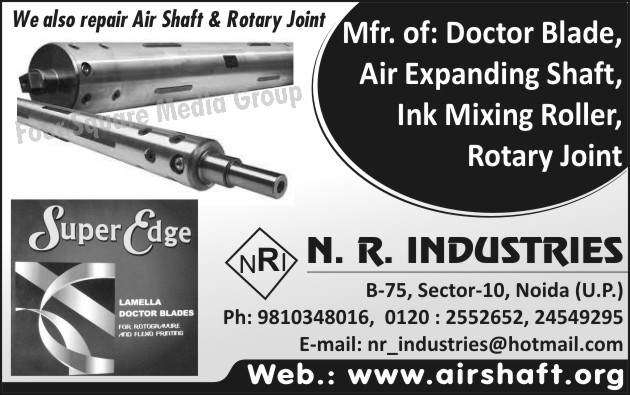 Doctor Blades, Air Expanding Shafts, Ink  Mixing Rollers, Rotary Joints, Rotary Joint Repairs, Air Shaft Repairs