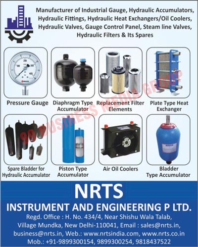 Industrial Gauges, Hydraulic Accumulators, Hydraulic Fittings, Hydraulic Heat Exchangers, Hydraulic Oil Coolers, Hydraulic Valves, Gauge Control Panels, Steam Line Valves, Hydraulic Filters, Hydraulic Filter Spare Parts, Pressure Gauges, Diaphram Type Accumulators, Replacement Filter Elements, Plate Type Heat Exchangers, Hydraulic Accumulator Spare Bladders, Piston Type Accumulators, Air Oil Coolers, Bladder Type Accumulators