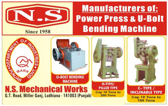 H Type Power Press Machines, U Bolt Bending Machine, Pillar Type Power Press Machine, C Type Power Press Machine, Inclinable Type Power Press Machine, Hex Nuts, Hook Spring Pins, Round Bushes, Round Nuts, Step Nuts, LPG Stove Parts, Nozzles, Plugs, Clinching Nuts