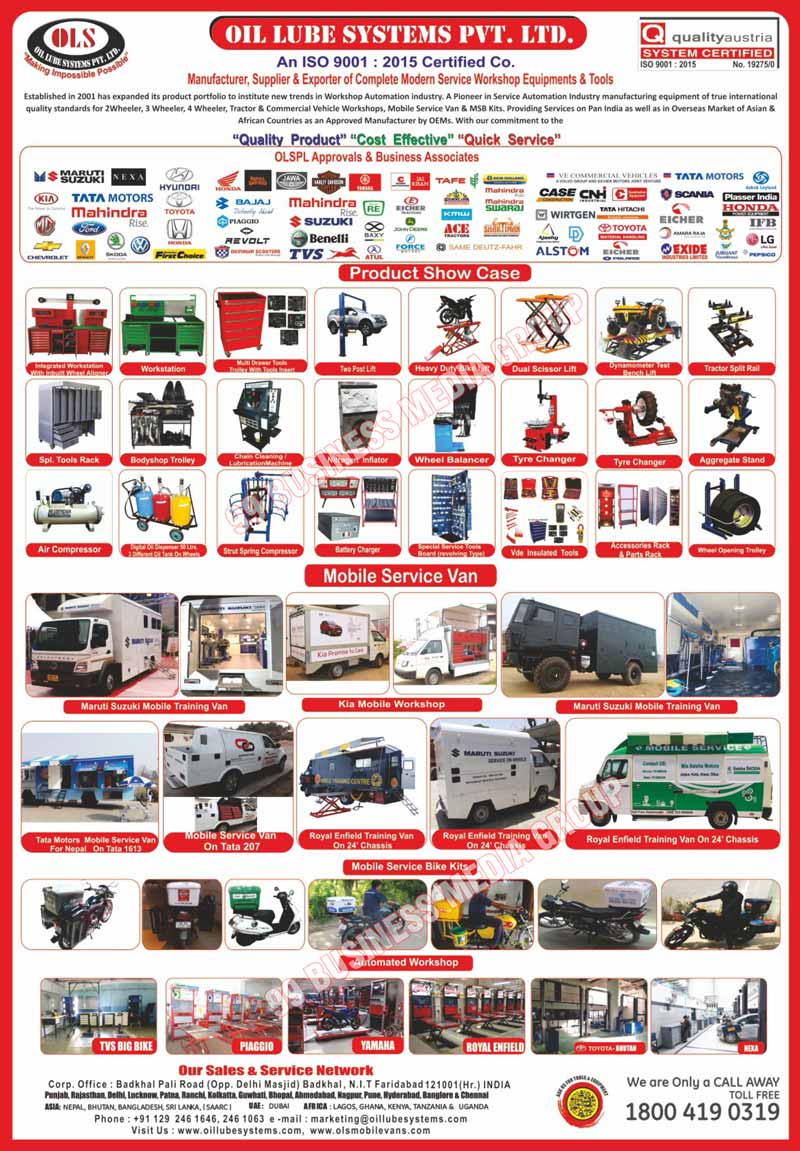 Workshop Equipments, Workshop Tools, Garage Equipments, Services Station Equipments, Car Two Post Lifts, Car Loading Unloading Lifts, Car Washing Scissor Lifts, Bikes Service Lifts, Motorcycles Service Lifts, Heavy Duty Bike Lifts, Heavy Duty Motorcycle Service Lifts, Two Bike Washing Lifts, Two Motorcycle Washing Lifts, Tractor Scissor Lifts, Tractors Dynmo Test Bench Lifts, Tool Trollies, Quick Service Trollies, Express Service Trollies, Tyre Trollies, Engine Fixtures, Engine Power Train Stands, Dual Stage Transmission Jacks, Engine Holding Stands, Hydraulic Jib Cranes, Hydraulic Presses, Oil Disposers, Oil Dialysis Systems, Engine Work Stations, Battery Chargers, Tool Boards, Wheel Opening Trollies, Tyre Changers, Wheel Aligners, Wheel Balancers, Mobile Service Vans, Mobile Service Bike Kits, Oil Dialyses Systems, Parts Washers, Automatic Chain Cleaning Machines, Revolving Type Tools Boards, Dual Scissor Lifts, Integrated Workstations, Multi Drawer Tool Trollies, Wheel Service Trollies, Denting Trollies, Painting Trollies, Tool Racks, Bodyshop Trollies, Chain Cleaning Machines, Chain Lubrication Machines, Nitrogen Inflators, Aggregate Stands, Air Compressors, Pneumatic Tools, Pneumatic Accessories, Vde Insulated Tools, E Vehicle Battery Lifters, Paint Booths, Two Wheeler Workshops, Three Wheeler Workshops, Four Wheeler Workshops, Commercial Vehicle Workshops, MSB Kits, Workstations, Multi Drawer Tools, Multi Drawer Trollies, Two Post Lifts, Dynamometer Test Bench Lifts, Tractor Split Rails, Digital Oil Dispensers, Strut Spring Compressors, Accessories Racks, Part Racks, Automated Workshops