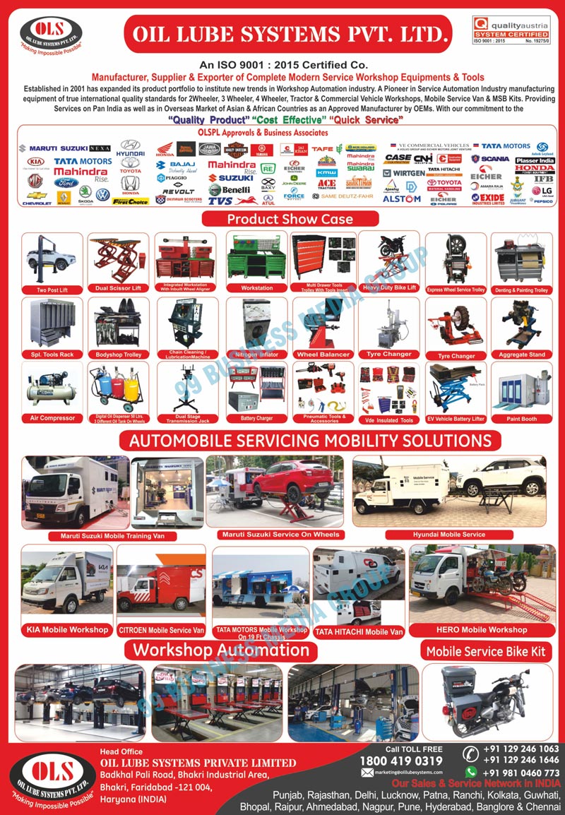 Workshop Equipments, Workshop Tools, Garage Equipments, Services Station Equipments, Car Two Post Lifts, Car Loading Unloading Lifts, Car Washing Scissor Lifts, Bikes Service Lifts, Motorcycles Service Lifts, Heavy Duty Bike Service Lifts, Heavy Duty Motorcycle Service Lifts, Two Bike Washing Lifts, Two Motorcycle Washing Lifts, Tractor Scissor Lifts, Tractors Dynmo Test Bench Lifts, Tools Trolleys, Quick Service Trolleys, Express Service Trolleys, Tyre Trolleys, Engine Fixtures, Engine Power Train Stands, Dual Stage Transmission Jacks, Engine Holding Stands, Hydraulic Jib Cranes, Hydraulic Presses, Oil Disposers, Oi Dialysis Systems, Engine Work Stations, Battery Chargers, Special Service Tool Boards, Wheel Opening Trolleys, Tyre Changers, Wheel Aligners, Wheel Balancers, Mobile Service Vans, HONDA Car Mobile Service Vans, TVS 2 Wheeler Mobile Service Vans, TVS Two Wheeler Mobile Service Vans, MAHINDRA 2 Wheeler Mobile Service Vans, MAHINDRA Two Wheeler Mobile Service Vans, SWARAJ Mobile Service Vans, SONALIKA Mobile Service Vans, Mobile Service Motorcycle Kits, Mobile Service Bike Kits, TATA Mobile Service Vans, IFB Mobile Service Bike Kits, IFB Mobile Service Motorcycle Kits, HONDA Mobile Service Bike Kits, HONDA Mobile Service Motorcycle Kits,  SONALIKA Mobile Service Bike Kits, SONALIKA Mobile Service Motorcycle Kits, ESCORTS Mobile Service Bike Kits, ESCORTS Mobile Service Motorcycle Kits, Workstation with Tools Board, Oil Dialyses Systems, Parts Washers, Automatic Chain Cleaning Machines, Revolving Type Tools Boards, Dual Scissor Lifts, Integrated Workstation With Inbuilt Wheel Aligners, Workstations, Multi Drawer Tools, Trolley With Tool Inserts, Wheel Service Trollies, Denting Trollies, Painting Trollies, Tool Racks, Bodyshop Trollies, Chain Cleanings, Lubrication Machines, Nitrogen Inflators, Aggregate Stands, Air Compressors, Oil Tank On Wheels, Pneumatic Tools, Pneumatic Accessories, Vde Insulated Tools, Ev Vehicle Battery Lifters, Paint Booths, Maruti Suzuki Mobile Training Vans, Maruti Suzuki Service Wheels, Hyundai Mobile Services, Kia Mobile Workshops, Citroen Mobile Service Vans, Hero Mobile Workshops