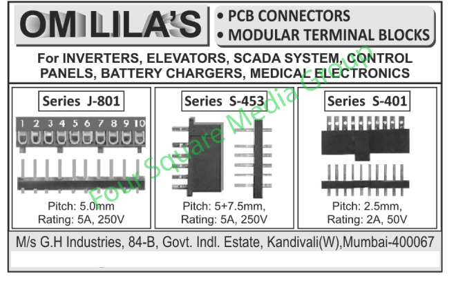 Inverters Modular Terminals Blocks, Printed Circuit Board Connectors, Elevators Modular Terminals Blocks, Scada System Modular Terminals Blocks, Control Panels Modular Terminals Blocks, Battery Chargers Modular Terminals Blocks, Medical Electronics Modular Terminals Blocks, Inverters Printed Circuit Board Connectors, Elevators, Scada System Printed Circuit Board Connectors, Control Panels Printed Circuit Board Connectors, Battery Chargers Printed Circuit Board Connectors, Medical Electronics Printed Circuit Board Connectors,Power Connectors, Circular Connector, Marine Connector, Aviation Connector, Gold Plated Male Header, Power Terminal Block, Relay Base, Male Header Aviation, Electronic Protection Relays, Rack Connectors, Panel Connectors, Octal Connectors