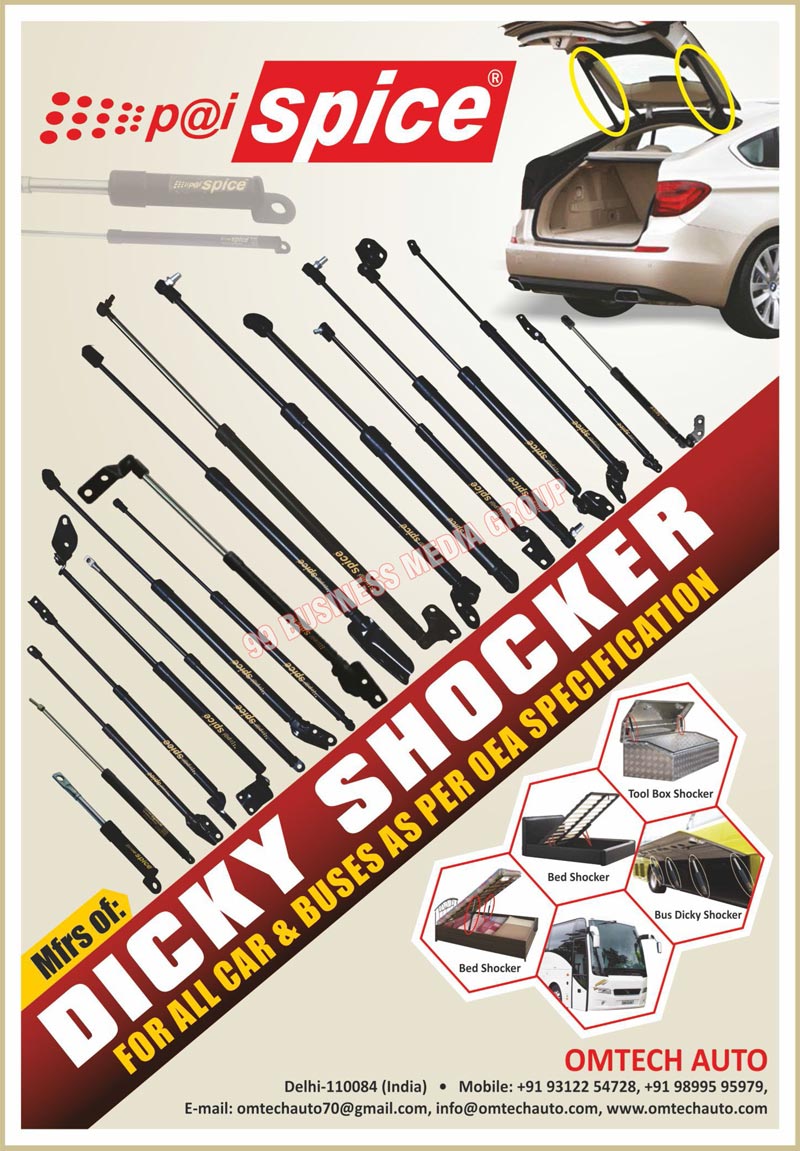 Tool Box Shockers, Bed Shockers, Bus Dicky Shockers, Car Dicky Shockers, Gas Springs, Back Door Balancers, Gas Shockers, Cabinet Shockers, Back Shockers, Bonnet Shockers, Dicky Gas Shockers, Dicky Shockers