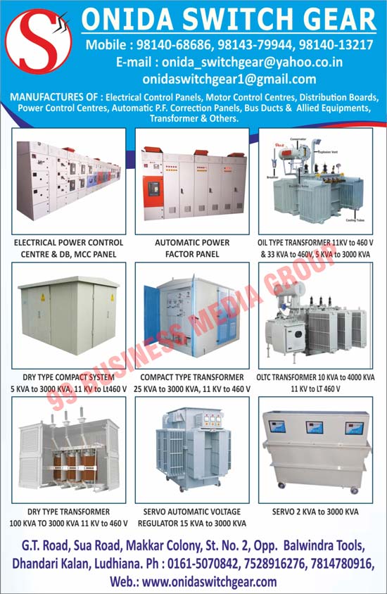 Power Transformers, Distribution Transformers, Air Cooled LT Transformers, Servo Voltage Stabilizers, Electrical Control Panels, Sheet Metal Job Works, Motor Control Centres, Distribution Boards, Power Control Centres, Automation P.F. Correction Panles, Bus Ducts, Allied Equipments, Transformers