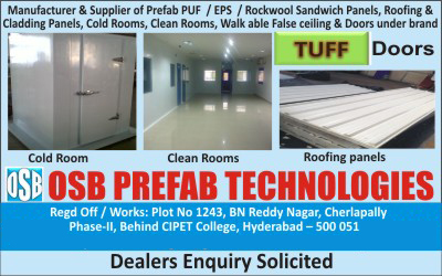 Prefab Sandwich Panels, Roofing Panels, Cold Rooms, Clean Rooms, Cold Room Doors, Clean Room Doors, Walkable False Ceilings, Prefab PUF Sandwich Panels, Prefab EPS Sandwich Panels, Cladding Panels, Rockwool Sandwich Panels