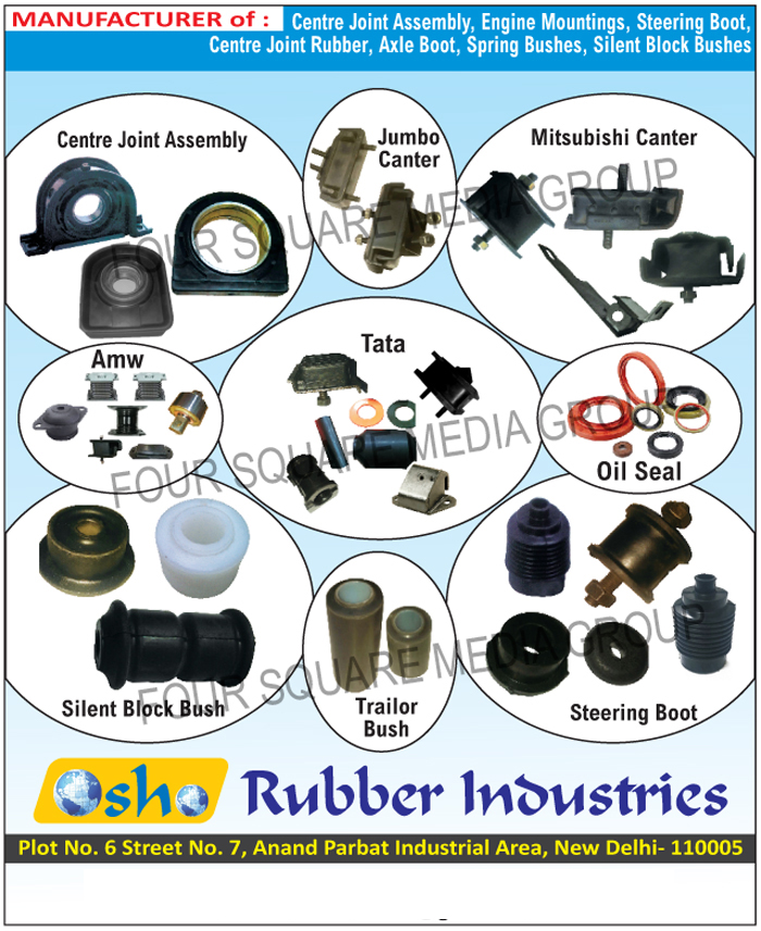 Centre Joint Assembly, Centre Joint Assembly, Centre Joint Assemblies, Center Joint Assemblies, Engine Mountings, Steering Boots, Centre Joint Rubbers, Center Joint Rubbers, Axle Boots, Spring Bushes, Silent Block Bushes,  Oil Seals, Trailor Bushes