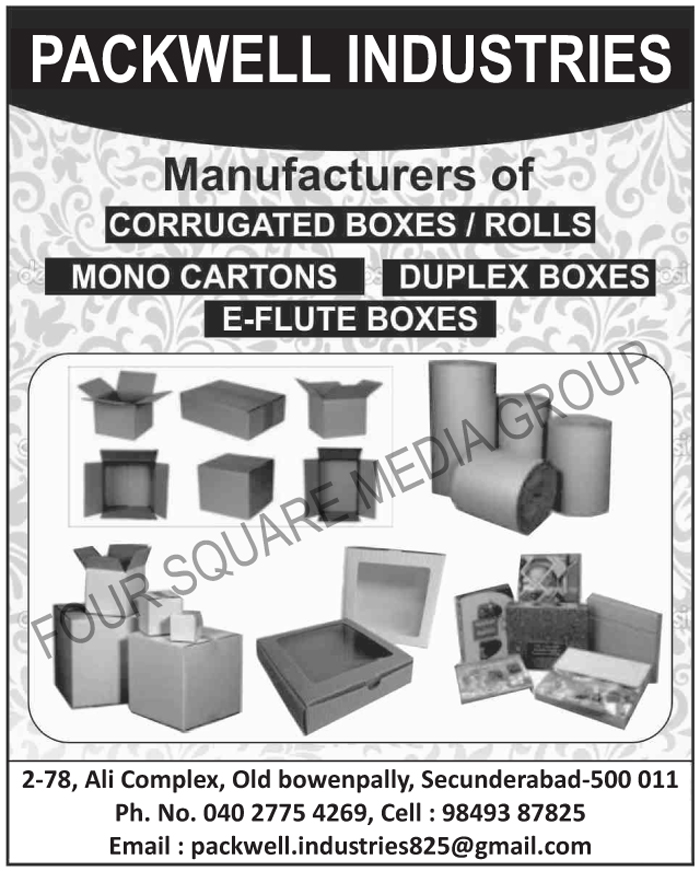 Corrugated Boxes, Corrugated Rolls, Mono Cartons, Duplex Boxes, E Flute Boxes