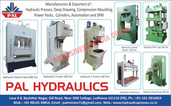 Hydraulic Presses Machines, Deep Drawing Machines, Compression Moulding Machines, Power Pack Machines, Cylinder Machines, Automation Machines, SPM Machines, Hydraulic Closed Frames, Hydraulic Pillar Type Machines, Hydraulic Cold Press Machines, Hydraulic Deep Draw Machines, Hydraulic C Frames