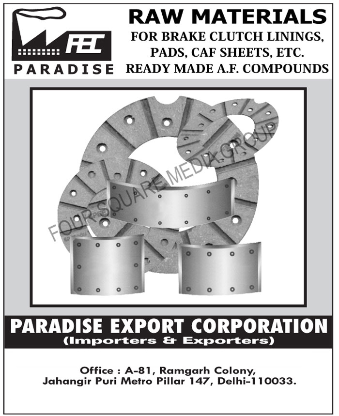 Brake Clutch Lining Raw Material, Auto Pads Raw Materials, Automotive Pad Raw Material, CAF Sheets Raw Material, Readymade AF Compound, Automotive Raw Material, Automotive Chemicals, Automotive Minerals, Brake Lining Raw Materials, Clutch Facing Raw Materials, Automotive Jointings, Brake Lining Raw Materials, Clutch Lining Raw Material, Brake Raw Material