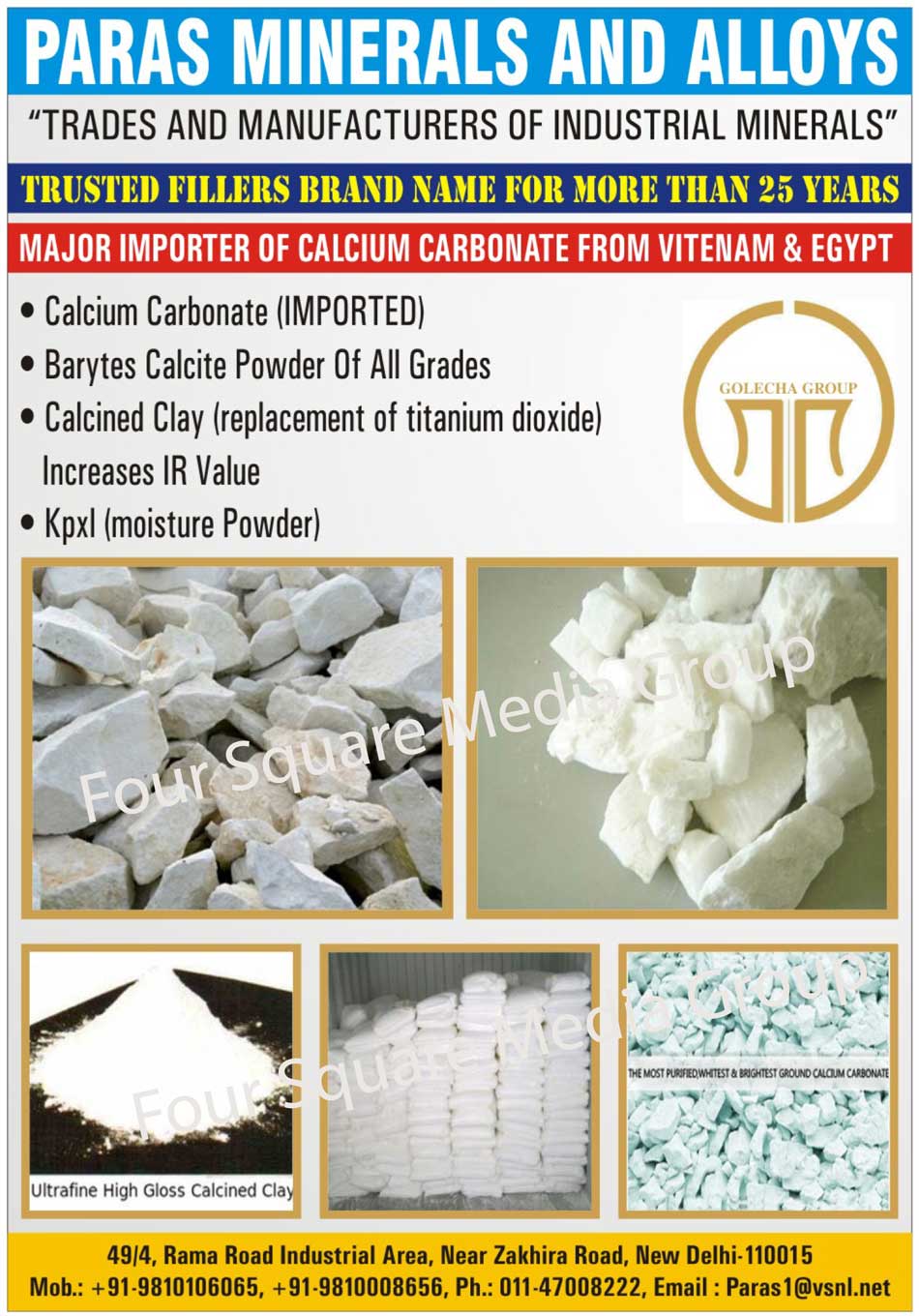 Industrial Minerals, Calcium Carbonate, Baryte Calcite Powder, Calcined Clay, Kpxl Powder, Moisture Powder