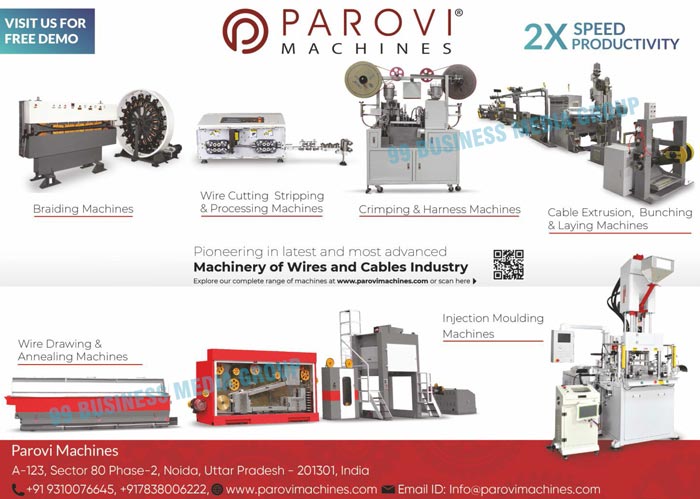 Wire Extruder Lines, Cable Extruder Lines, Braiding Machines, High Speed Bunchers, Plug Vertical Moulding Machines, Insert Vertical Moulding Machines, Laser Diameter Controllers, Wire Cutting Stripping Machines, Wire Cutting Processing Machines, Crimping Machines, Harness Machines, Cable Extrusion Machines, Cable Bunching Machines, Cable Laying Machines, Wire Drawing Machines, Wire Annealing Machines, Injection Moulding Machines