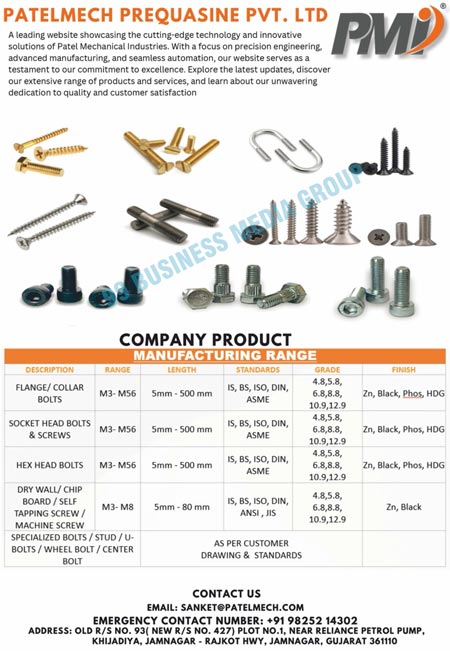 Flange Bolts, Collar Bolts, Socket Head Bolts, Socket Head Screws, Hex Head Bolts, Dry Wall Screws, Chip Board Screws, Self Tapping Screws, Machine Screws, Bolts, Stud Bolts, U-Bolts, Wheel Bolts, Center Bolts