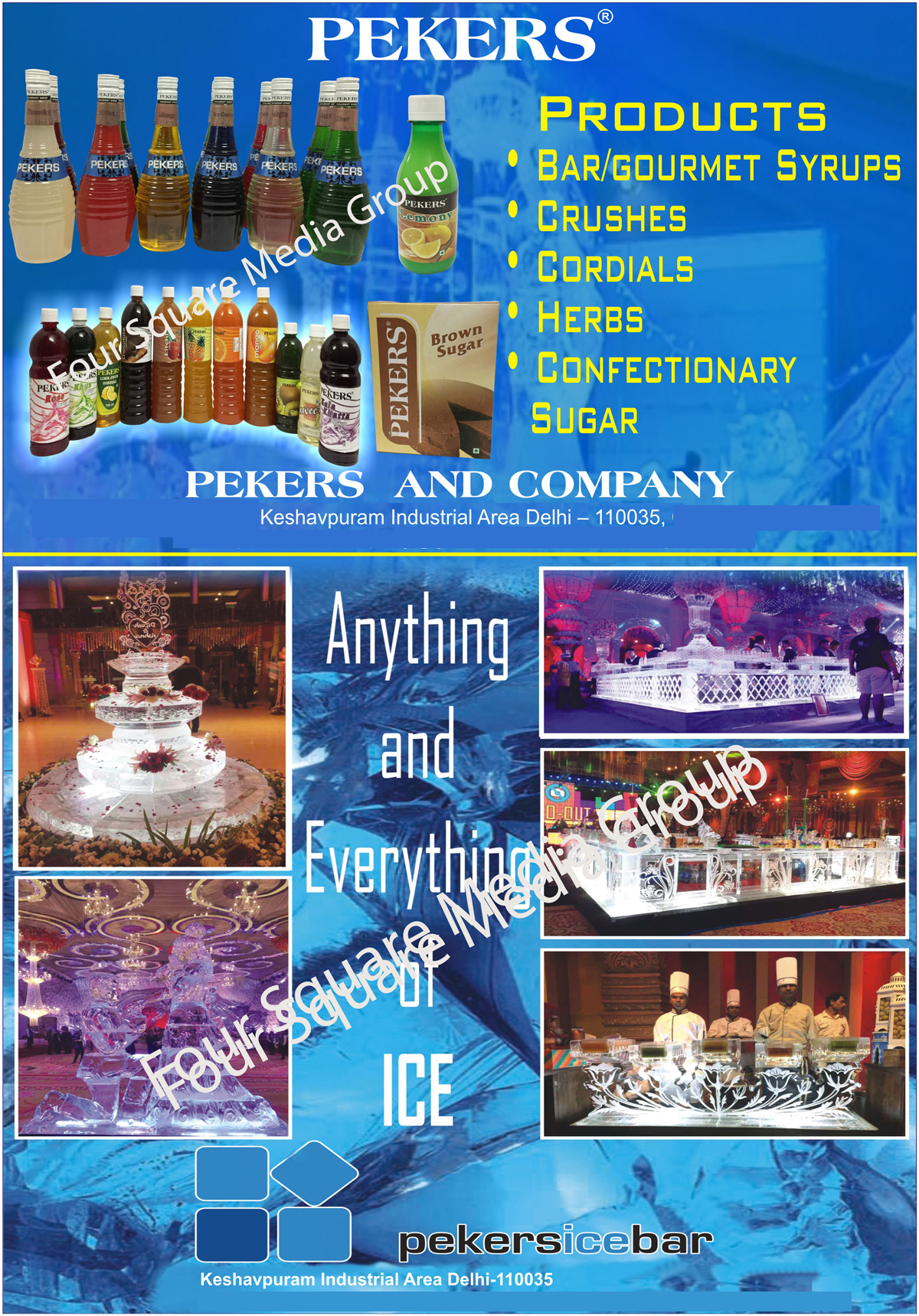 Bar Syrups, Gourmet Syrups, Crushes, Cordials, Herbs, Confectionery Sugar, Brown Sugar, Ice Bars, Ice Structures, Ice Statues, Ice Stations