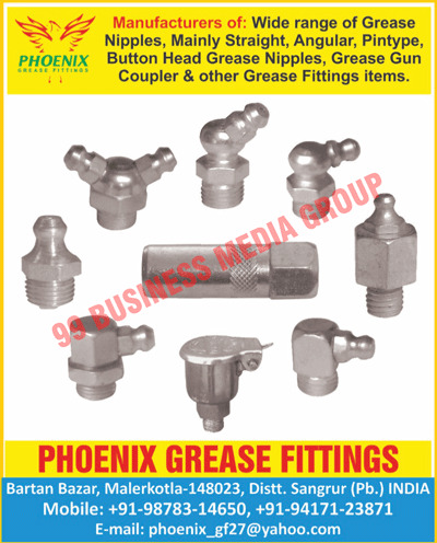 Straight Grease Nipples, Angular Grease Nipples, Button Head Grease Nipples, Pintype Grease Nipples, Grease Gun Couplers, Grease Fitting Items, Mainly Straight Grease Nipples, Grease Nipples