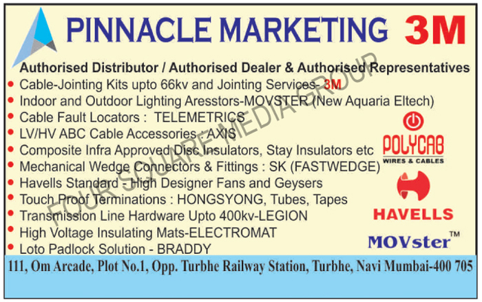 Cable Jointing Kits, Indoor Lighting Arrestors, Outdoor Lighting Arrestors, Cable Fault Locators, LV ABC Cable Accessories, HV ABC Cable Accessories, Disc Insulators, Stay Insulators, Mechanical Wedge Connectors, Mechanical Wedge Fittings, Fans, Geysers, Touch Proof Terminations, Transmission Line Hardware, High Voltage Insulating Mats, Loto Padlock SolutionS