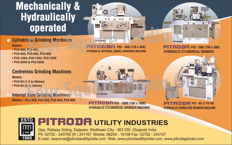 Special Purpose Grinding Machines, Hydraulic Cylindrical Grinding Machines, Precision Universal Grinding Machines, Internal Grinding Machines, Centerless Grinding Machines 