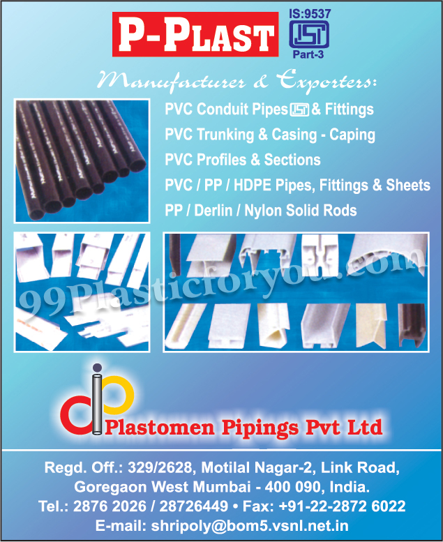 PVC Conduit Pipes, PVC Conduit Fittings, PVC Trunking, PVC Casings, PVC Profiles, PVC Sections, PVC  Pipes, PVC Fittings, PVC Sheets, PP Pipes, PP Fittings, PP Sheets, HDPE Pipes, HDPE Fittings, HDPE Sheets, PP Solid Rods, Derlin Solid Rods, Nylon Solid Rods,Pipe Fittings, PVC Casing Caping, PVC Pipes