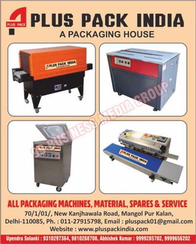Packaging Machines, Packaging Materials, Packaging Machine Spare Parts, Continuous Sealer Machines, Single Chamber Vacuum Packaging Machines, Semi Automatic Strapping Machines