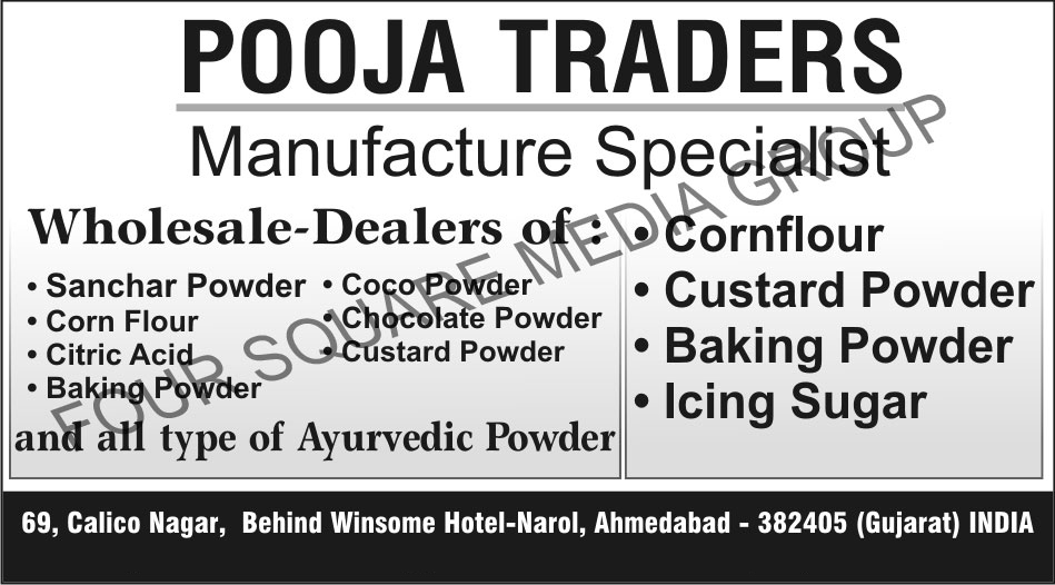 Coco Powder, Chocolate Powder, Custard Powder, Baking Powder, Citric Acid, Corn Flour, Sanchar Powder, Icing Sugar, Ayurvedic Powder