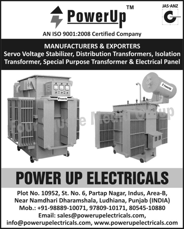 Servo Voltage Stabilizers, Distribution Transformers, Isolation Transformers, Special Purpose Transformers, Electrical Panels