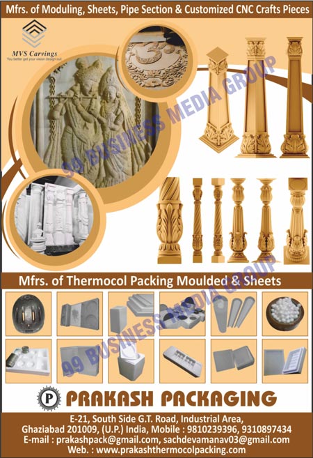 Thermocol Packing Moulded, Thermocol Packing Sheets, Thermocol Mouldings, Thermocol Sheets, Thermocol Pipe Section Pieces, Thermocol CNC Crafts Pieces