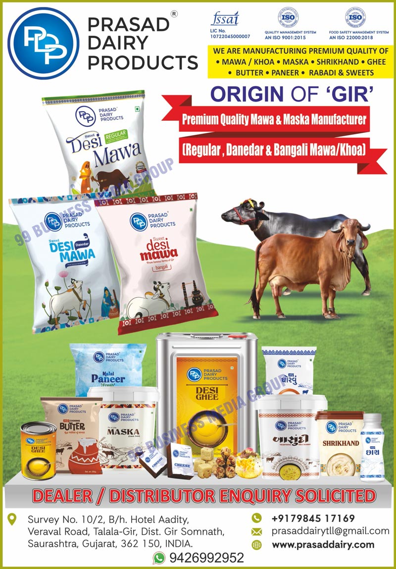 Dairy Products, Mawa, Khoya, Maska, Shrikhand, Ghee, Butters, Paneers, Rabadi, Sweets