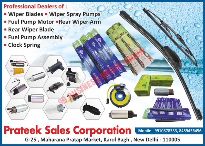 Rear Wiper Blades, Front Wiper Blades, Soft Wiper Blades, Special Type Wiper Blades, Wiper Spray Pumps, Rear Wiper Arms, Fuel Pump Assemblies, Clock Springs, Fuel Pump Motors, Wiper Blades