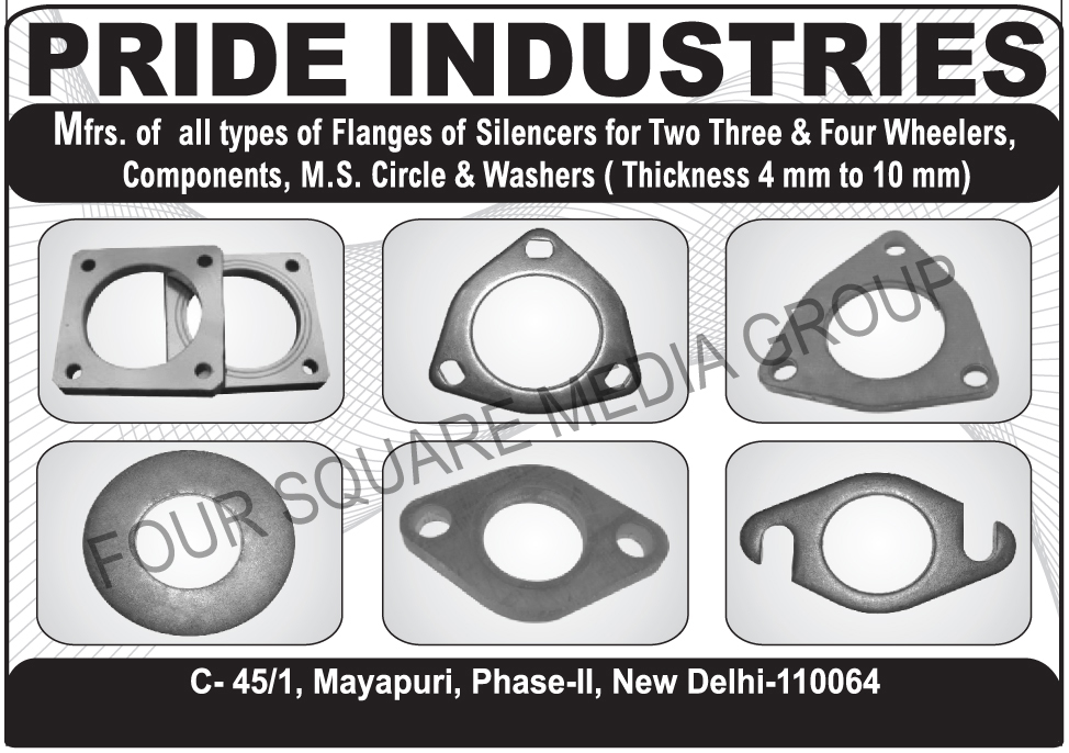 Two Wheeler Silencer Flanges, 2 Wheeler Silencer Flanges, Four Wheeler Silencer Flanges, 4 Wheeler Silencer Flanges, Automotive Components, Automotive Washers, MS Circles, 3 Wheeler Silencer Flanges, Three  Wheeler Silencer Flanges