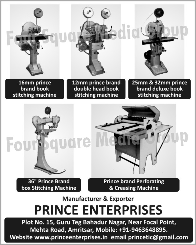 Book Stitching Machines, Double Head Book Stitching Machine, Deluxe Book Stitching Machine, Box Stitching Machine, Perforating Machine, Creasing Machine