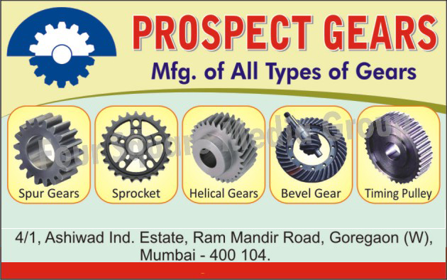 Gears, Spur Gears, Sprockets, Helical Gears, Bevel gears, Timing Pulley