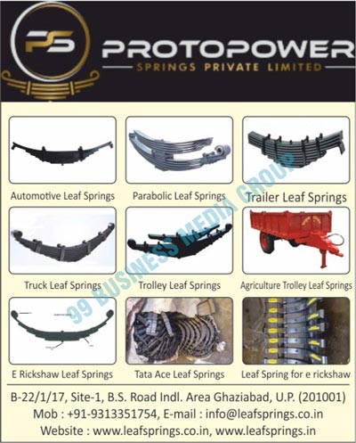 Iron Leaf Springs, Automotive Leaf Springs, Parabolic Leaf Springs, Trailer Leaf Springs, Truck Leaf Springs, Trolley Leaf Springs, Agriculture Leaf Springs, E-Rickshaw Leaf Springs, Tata Ace Leaf Springs, Electric  Rickshaw Leaf Springs